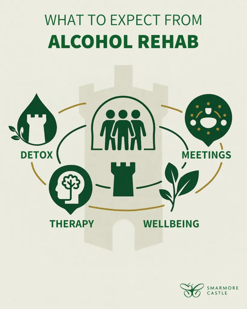 infographic on how alcohol rehab works at Smarmore Castle